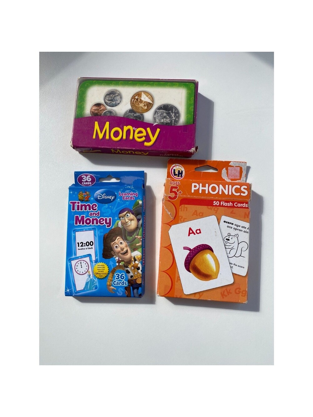 Disney kids Flash cards -money, time & money and Phonics